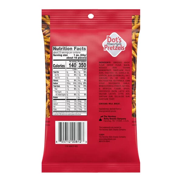 A 2.5 oz. bag of Dot's Homestyle Pretzels Original Seasoned Pretzel Twists.