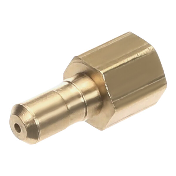 A gold metal Pitco natural gas pilot orifice with a threaded hole.