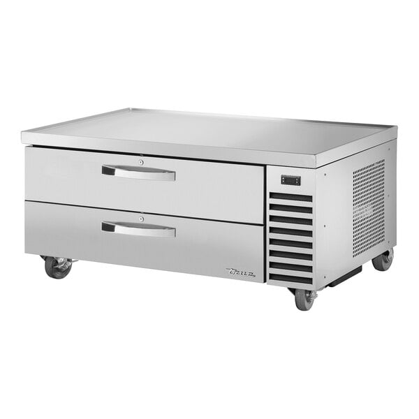 A True stainless steel refrigerated chef base with 2 drawers.