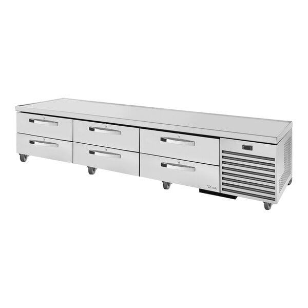 A True stainless steel refrigerated chef base with 6 drawers.