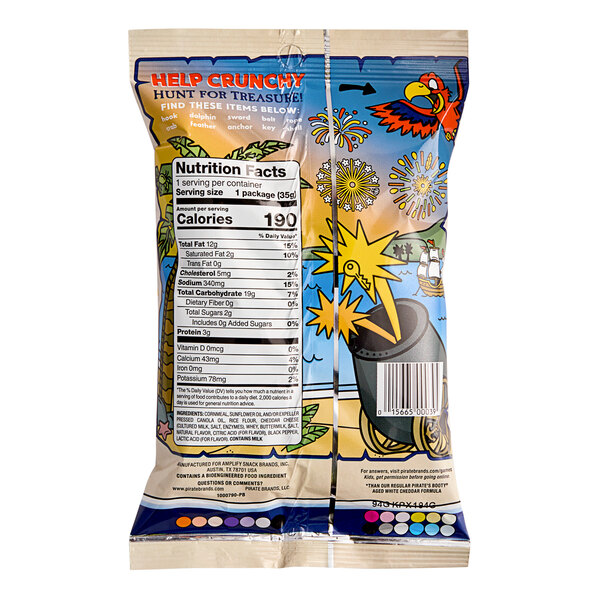 A package of Pirate's Booty Cheddar Blast with a label.