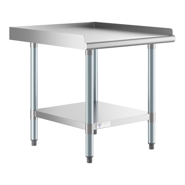 A Steelton stainless steel equipment stand with a galvanized steel undershelf and legs.
