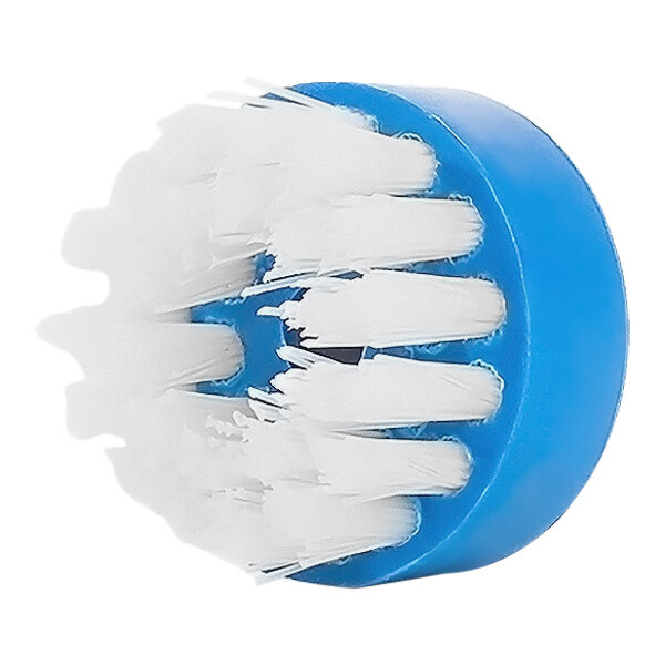 A blue brush with white bristles.