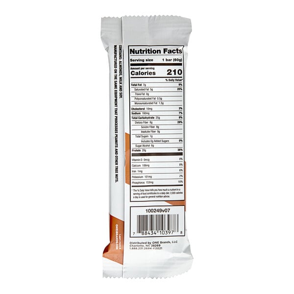 A ONE S'mores Protein Bar in white and orange packaging with black text.