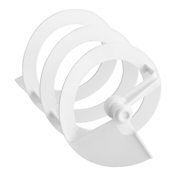 A white plastic Bunn hopper auger with a spiral design and a handle.