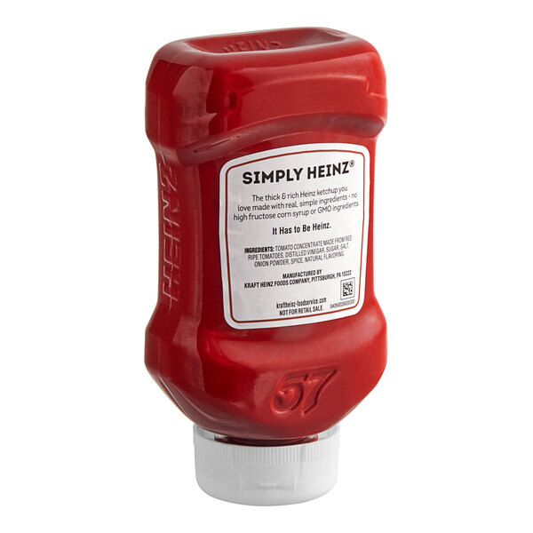 A red Heinz Simply Ketchup bottle with a white cap and label.