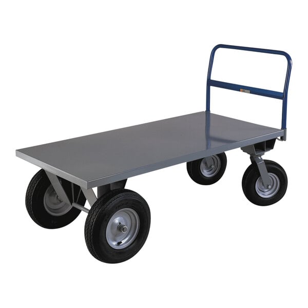 A gray metal Little Giant platform truck with black wheels.