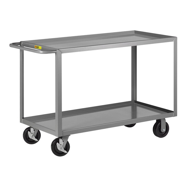 A gray metal Little Giant steel cart with wheels.