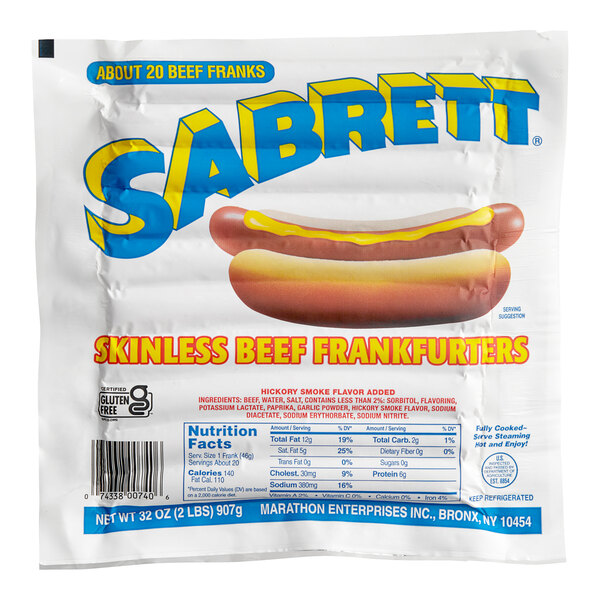 A package of Sabrett skinless beef franks.