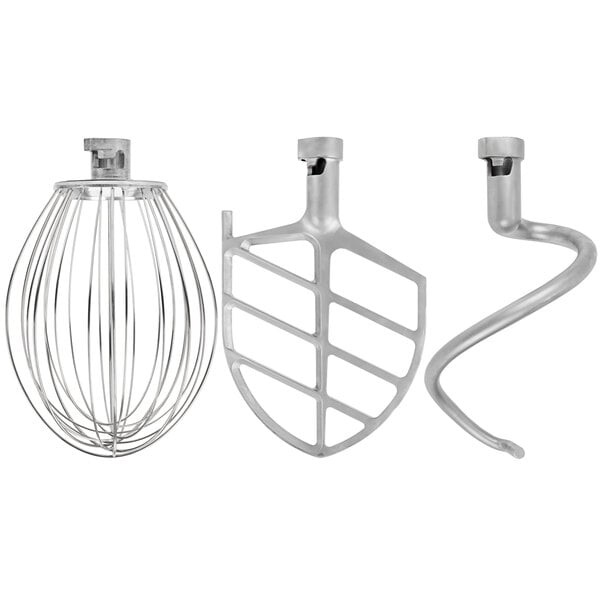 The standard accessories for an Avantco Planetary Floor Mixer, including three metal wire whiskers.