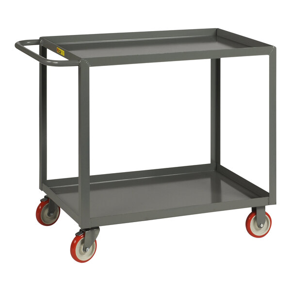 A gray Little Giant steel service cart with red polyurethane wheels.