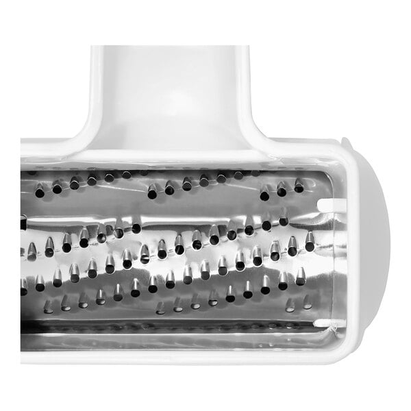An OXO Good Grips rotary grater with silver accents and white pieces.