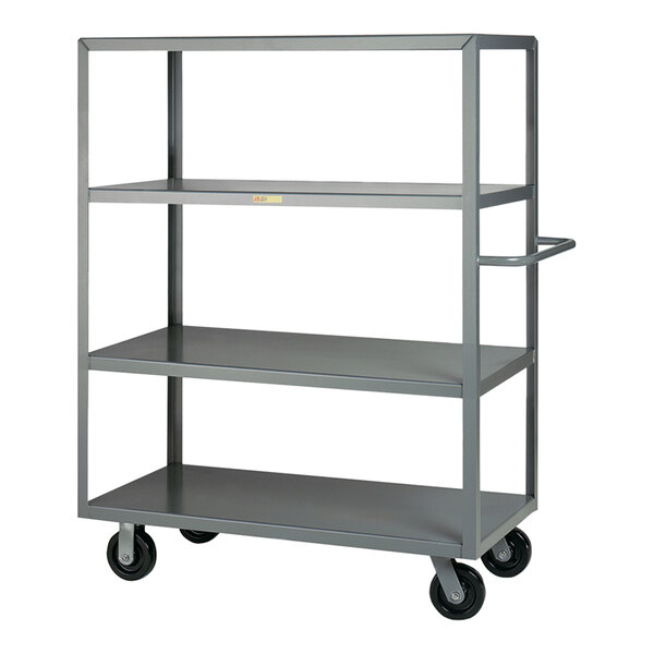 A grey metal Little Giant 4-shelf cart with 6" wheels.