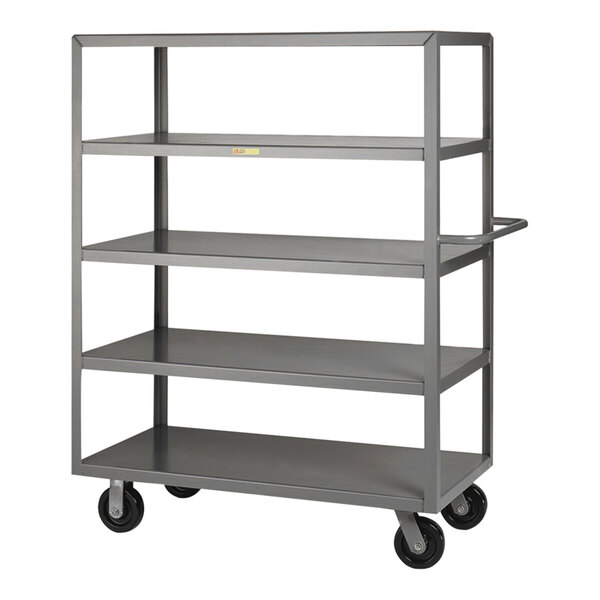 A grey metal Little Giant steel cart with 5 shelves on wheels.