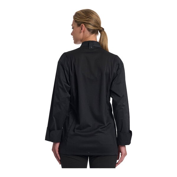 Uncommon Chef Turin Unisex Customizable Black Long Sleeve Chef Coat with Black Mesh Back 0715 - XS