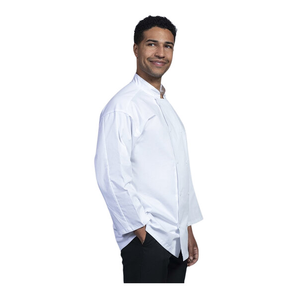 A man in a white Uncommon Chef coat with a white mesh back.