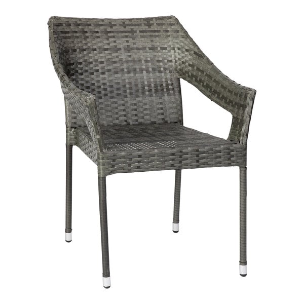 A gray chair with metal legs.