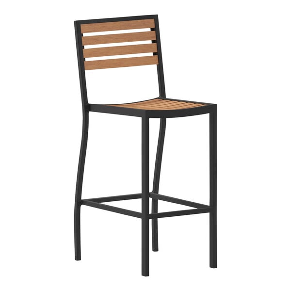 A Flash Furniture Lark bar stool with a wood seat.