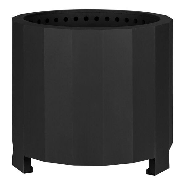 A black metal round object with holes and legs.