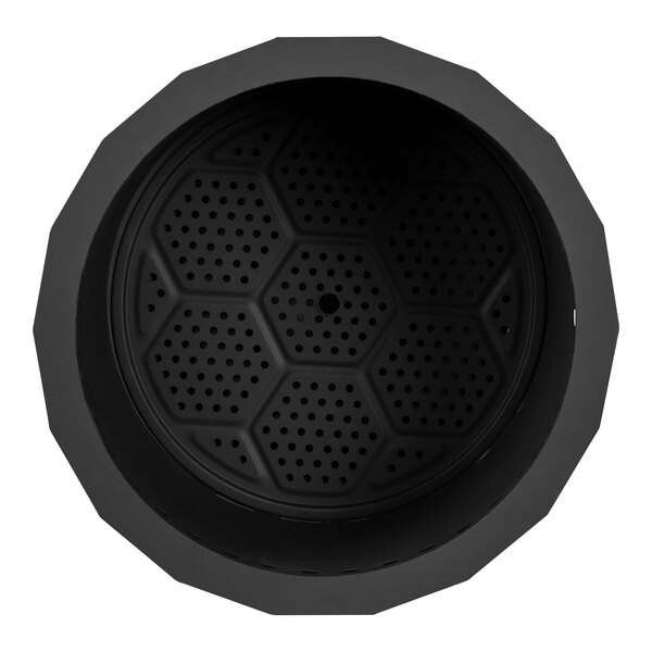 A black circular Flash Furniture fire pit bowl with holes.