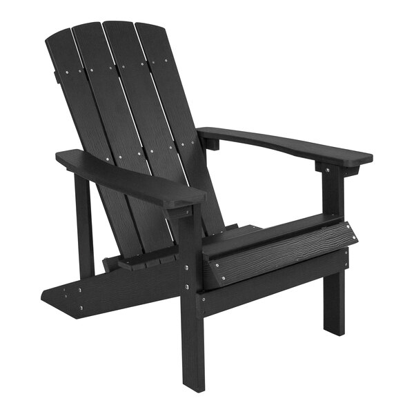 A black Flash Furniture adirondack chair with armrests.