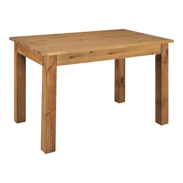 A Flash Furniture rectangular pine wood table with light natural finish and wooden legs.