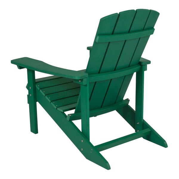 A green Flash Furniture faux wood Adirondack chair with armrests.