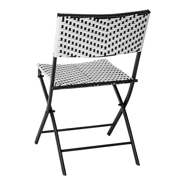 A black and white woven Flash Furniture Rouen folding chair.
