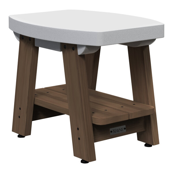A white side table with a wooden base and white top.