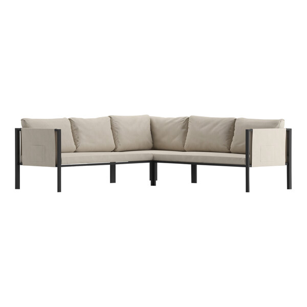 A Flash Furniture Lea sectional sofa with beige cushions and black legs.