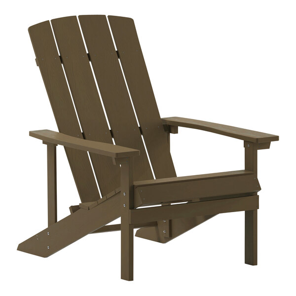 A brown wooden Flash Furniture Charlestown Adirondack chair with armrests.