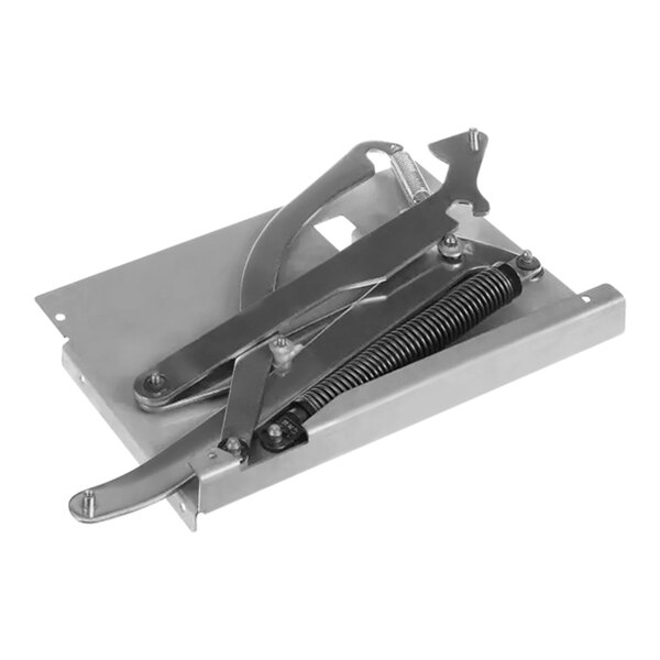 A metal Amana commercial microwave hinge kit with a spring.