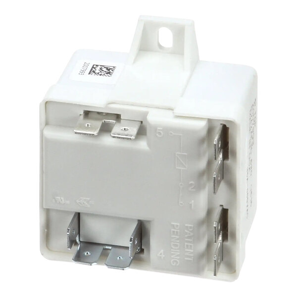A white Manitowoc Ice start potential relay with metal parts and two wires.