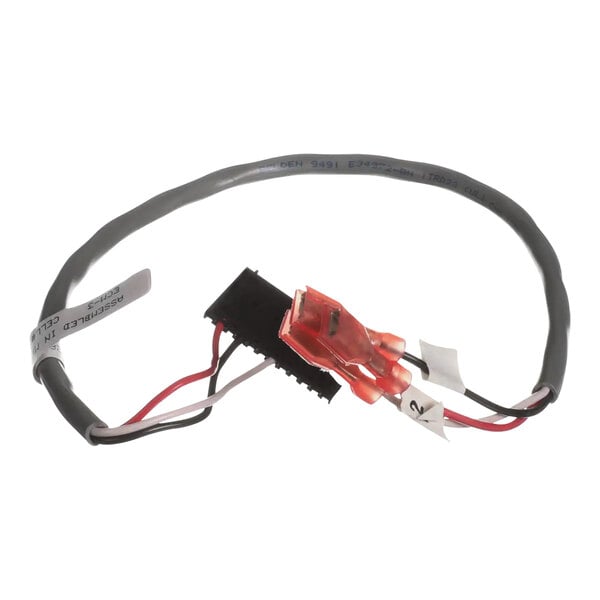 A black wire harness with red and white wires attached to a toggle switch.