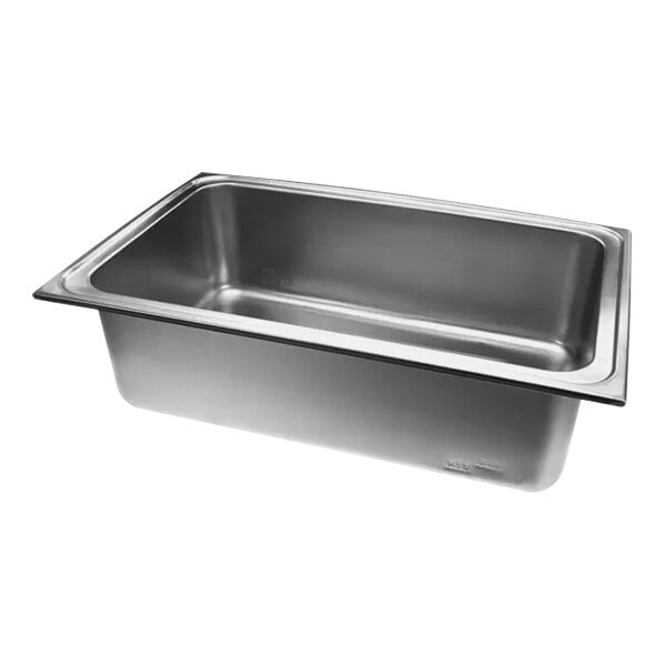 A stainless steel Hatco pan with a lid on a counter.