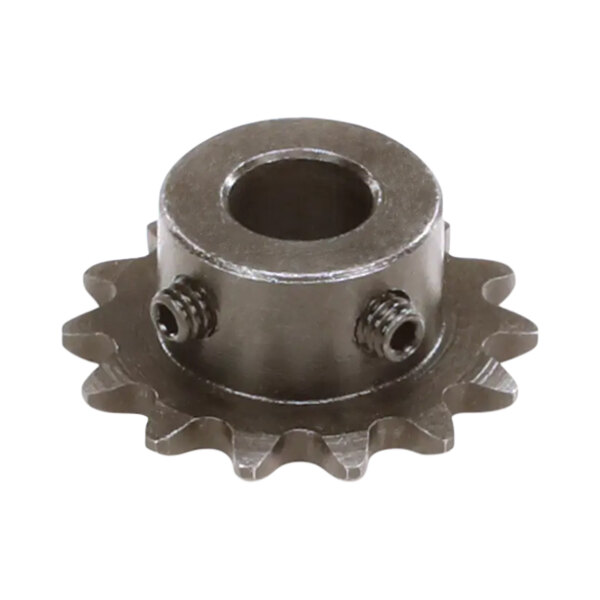 A close-up of a Hatco metal sprocket with circular teeth.