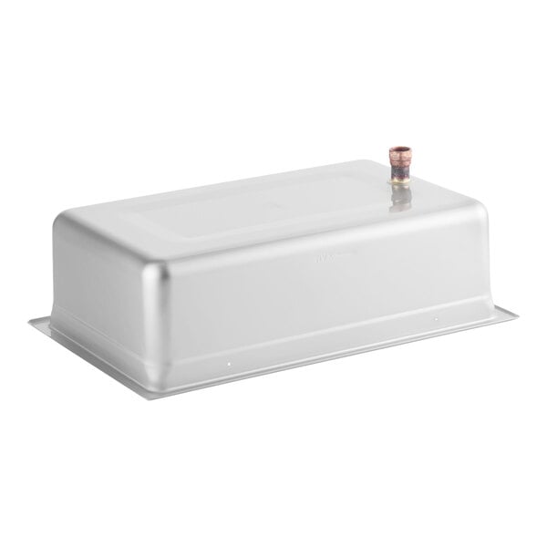 A rectangular metal full pan with a drain fitting on top.