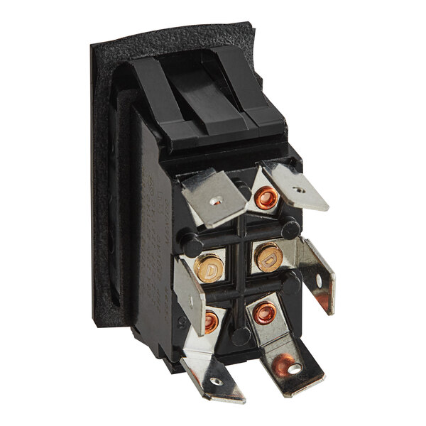 A black Metro power switch with metal connectors.