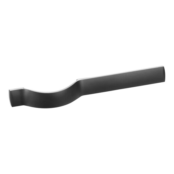 A black metal curved door handle.