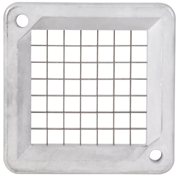 A white square metal blade with holes in it.