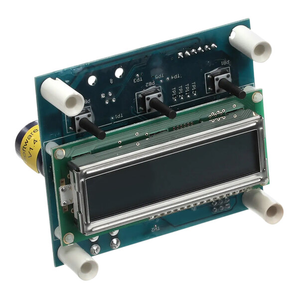A close-up of a Hatco user interface circuit board with two LCD screens.