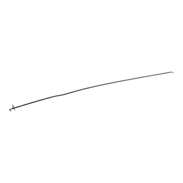 A long thin black wire on a white background.