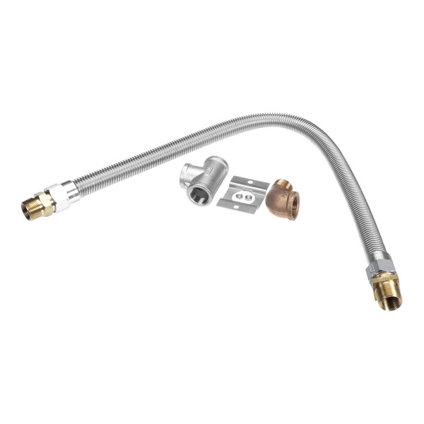 A metal hose and brass fittings.