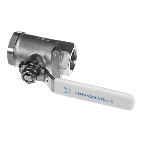 A Hatco stainless steel ball valve with a handle.