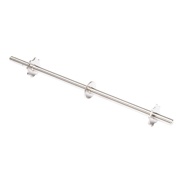 A silver metal rod with a round base and screws.