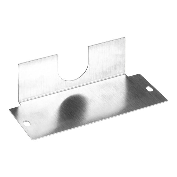 A stainless steel metal end cover with a hole in it.