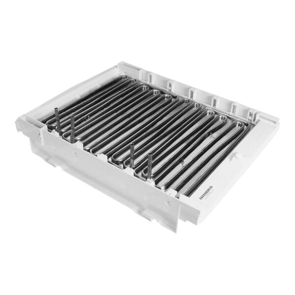 A white plastic container holding metal rods of different types.