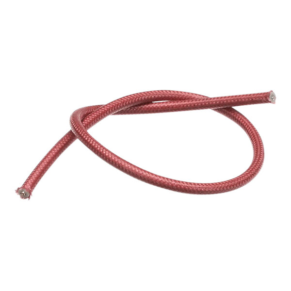 A close-up of a red wire with a white background.
