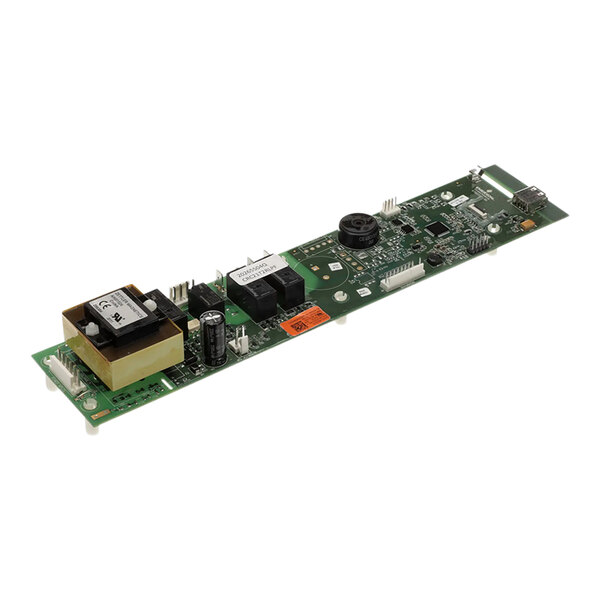 A green and white Amana commercial microwave control board with many small components.