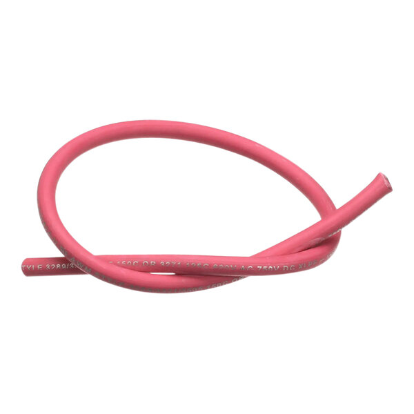 A close-up of a red cable with a white background.